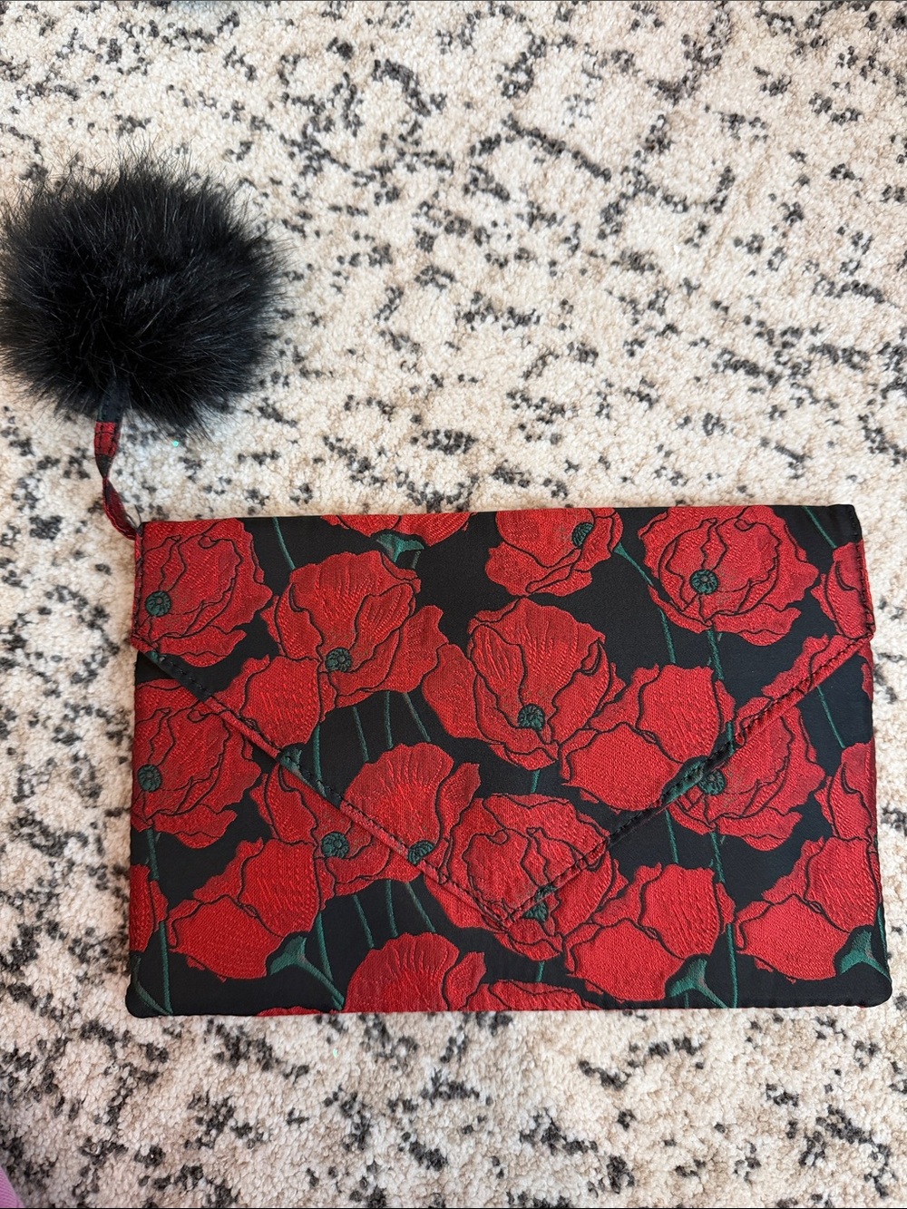 Monserat De Lucca Red and Black Poppy Envelope Clutch